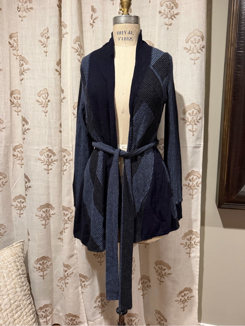 Anthropologie’s Moth -Navy & Light Blue Striped Belted Open-Front Cardigan
